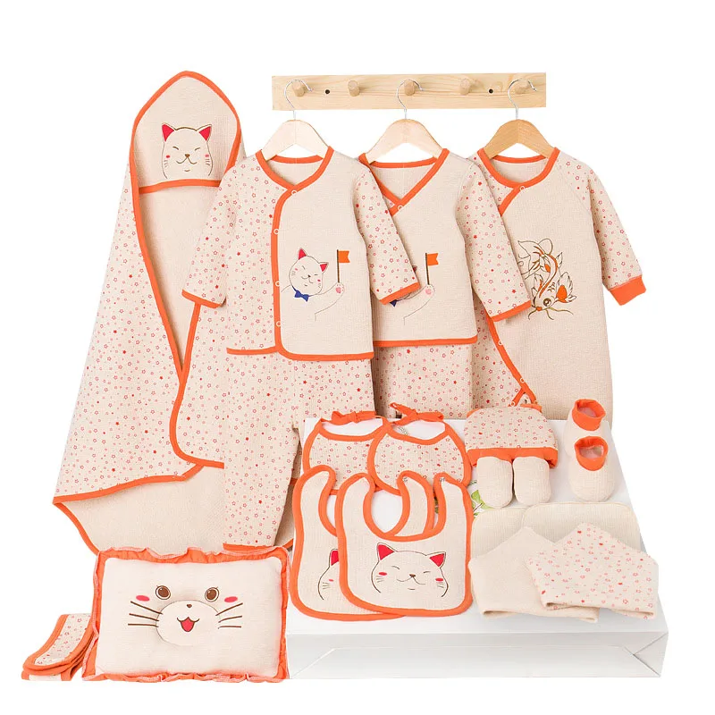 Orange thick set Одежда для маленьких мальчиков с героями мультфильмов; мягкая хлопковая одежда для новорожденных; одежда для маленьких девочек; сезон зима-весна; Одежда для младенцев; Подарочный комплект для новорожденных; 2 цвета - Цвет: Orange thick set