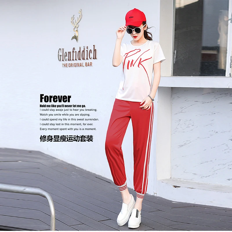 Спортивный костюм женский лето 2018 новый свободный свитер с капюшоном и надписью