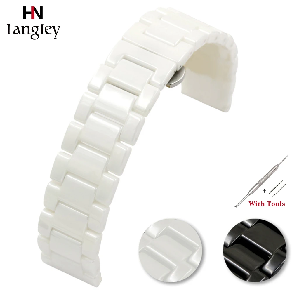 

Ceramic Watch Straps Stainless Steel Butterfly Buckle Watchbands 16mm 18mm 20mm Wristwatch Bands Black White Color Wholesale