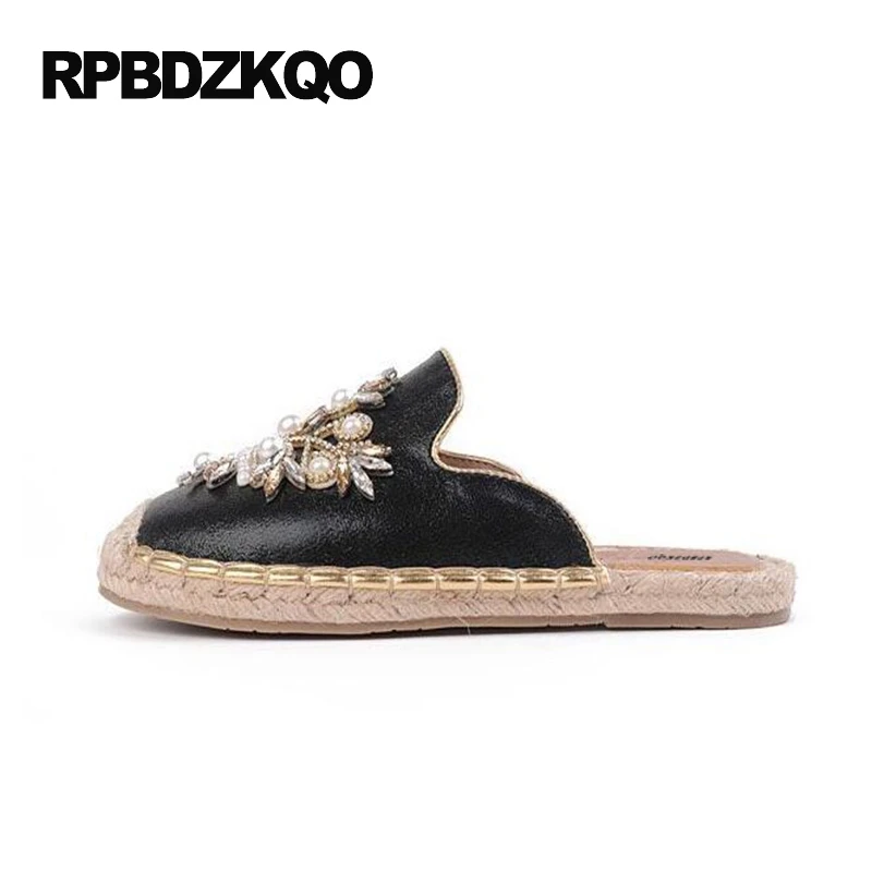 жемчужный женщин надевать черный мулы плоские повседневная эспадрильи горный