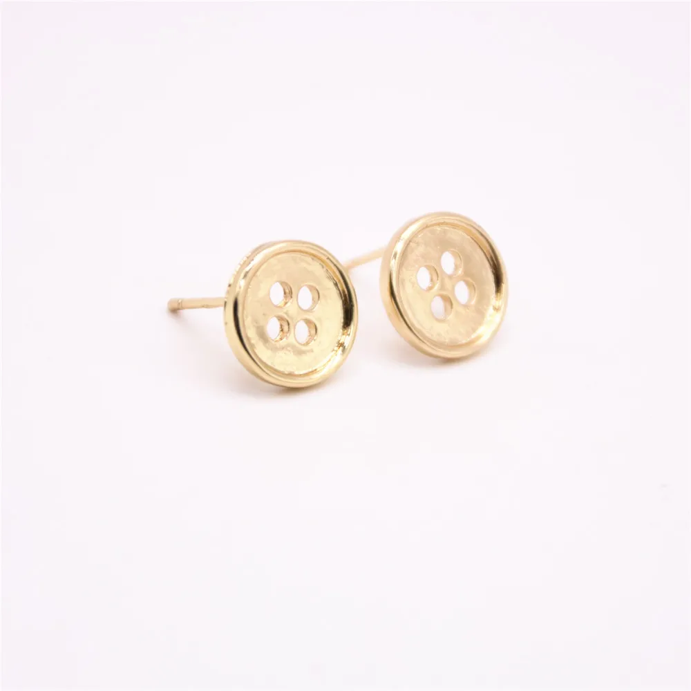 Little button stud earrings roundness Round pie shape with hole gold | Украшения и аксессуары