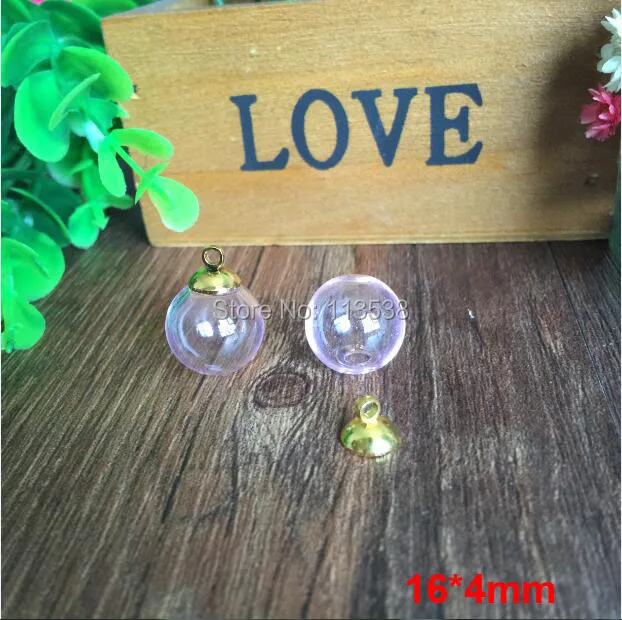 

Free shipping 100sets per lot 16mm Pink glass globe orbs with 4mm hole and 8mm mixed cap jewelry findings set Glass bottle vial