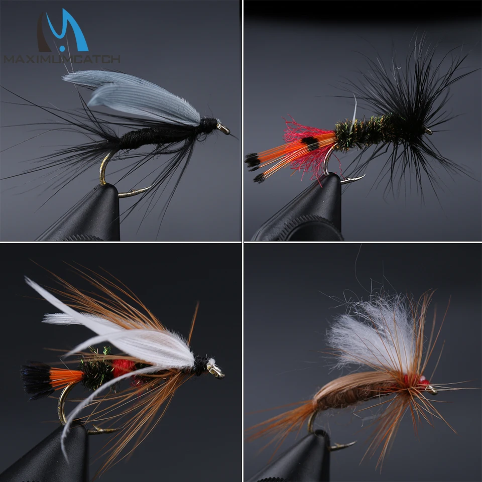 Maximumcatch Смешанная сухая муха с пластиковой коробкой перьевая приманка крючок для