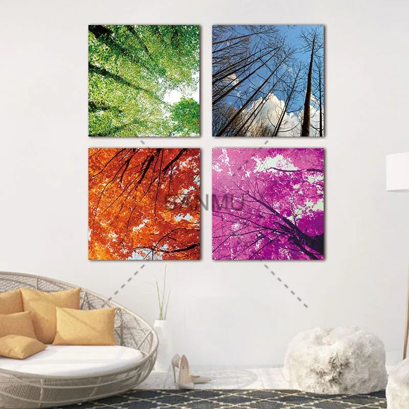 BANMU абстрактные картины искусство планшетов четыре сезона деревья Холст плакат