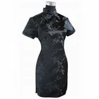 Горячая Распродажа, черное традиционное китайское платье, женское атласное мини-платье Ципао с цветочным орнаментом, размеры S, M, L, XL, XXL, XXXL, 4XL, 5XL, 6XL