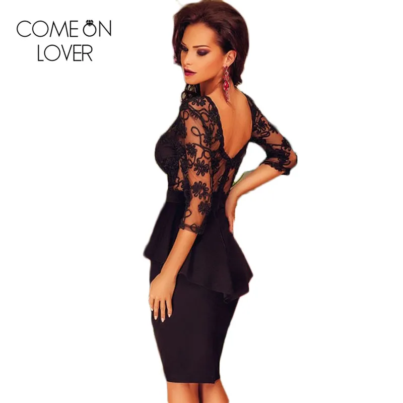 Рукав три четверти с вышивкой Платье черного цвета осенние размера плюс платье