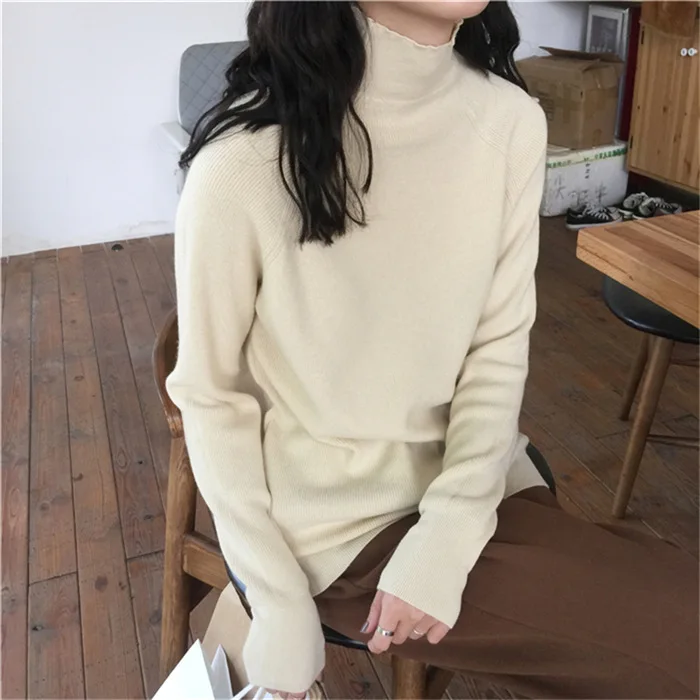 Preppy Style Solid Korean Women Sweater Turtleneck Long Sleeve Knitted Pullovers Thin Winter Tops | Женская одежда