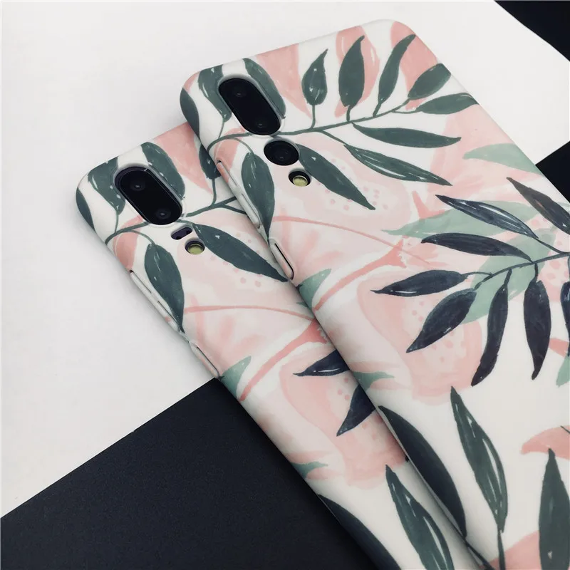 Жесткий чехол для телефона huawei P20 Pro Lite Nova 3 3i 3e 4 4e розовые листья Матовый PC чехол для Honor 8X9 10 Lite V20 Y7Prime Y9