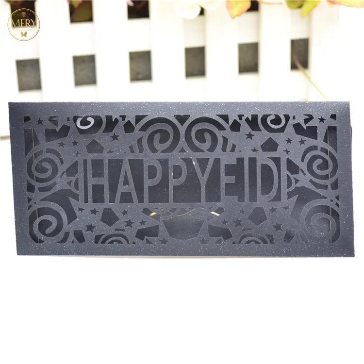 50 шт. Бесплатная доставка Happy eid лазерная резка деньги конверты из