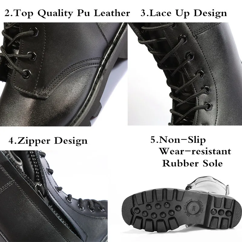 LIN KING Warm Plush Black Men Lace Up Motorcycle Boots Mid Calf Winter Shoes Steel Toe Puncture Proof Safety Man Military Boots