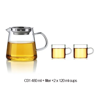 C01 480ml and 2 cups Термостойкая стеклянная кунг-фу чайная ярмарка кружка с фильтром и чашками чайный набор кувшин для воды Пиво подача кувшин Молоко Кофе сок кружка бутылка - Цвет: C01 480ml and 2 cups
