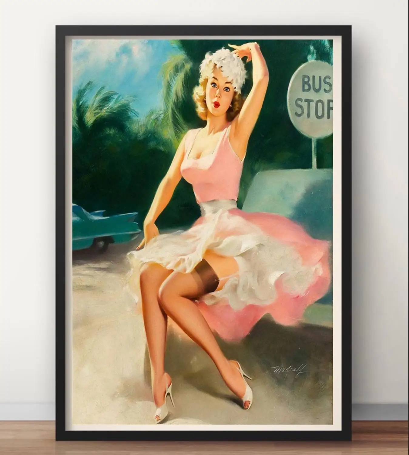 Гитара бикини Pin Up Девушка розовое платье постер классический винтаж ретро крафт