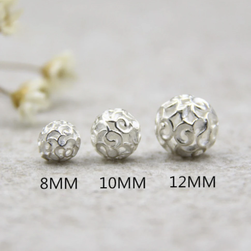 

1pcs/lot 8/10/12mm 925 Silver Round Hollow carved section Spacer Beads Fit Charm Bracelets For Jewelry Finding Making DIY