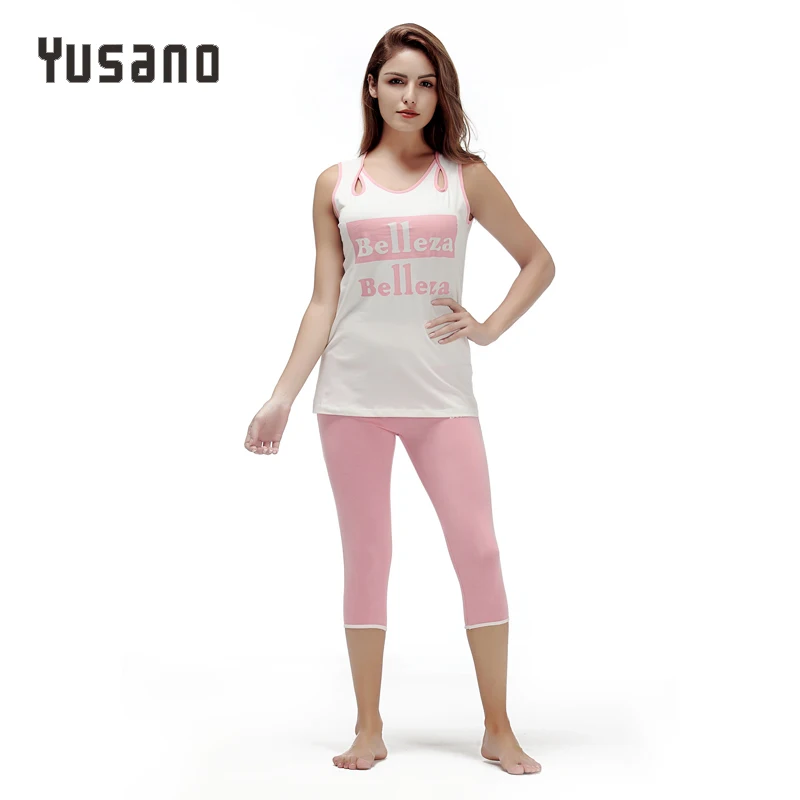 Пижама женская хлопковая с вырезом без рукавов буквенным принтом|sleepwear women|pajamas set