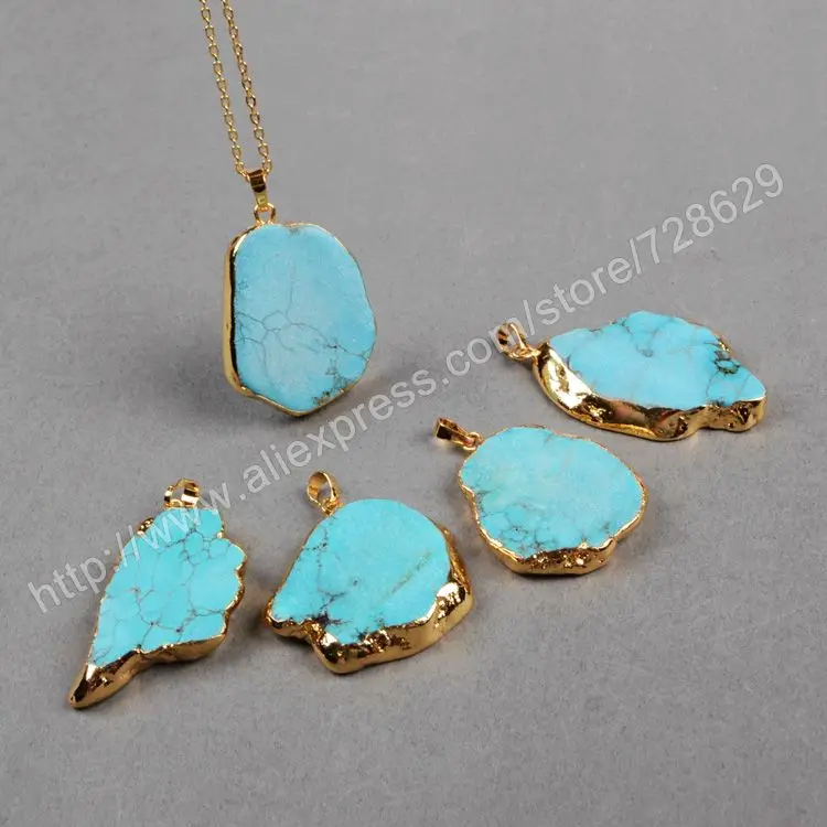 Позолоченные синий бирюзы Howlite кулон бусины G0180 | Украшения и аксессуары