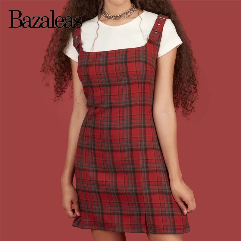 Bazaleas 2019 уличная шотландская Красная оболочка для женщин vestido регулируемый ремень