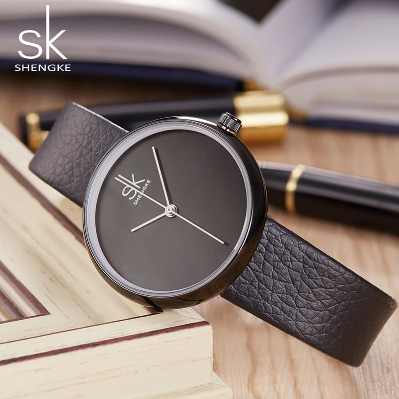 

Shengke Luxury Watches Women Top Brand Quartz Watch Ladies Clock Causal Black White Leather Wristwatch 2019 Relojes Mujer #K0058