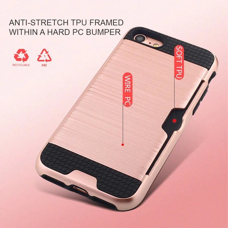 For iphone7/8 Armor Brushed Silicone Rubber Hard Plastic Case PLUS Double Layer PC+TPU with brush holder slot for card |