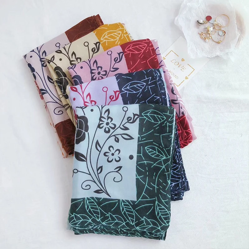

New 5 Colors Flower print cotton scarf hijab gorgeous plain solid scarves fashion Muslim headcover shawl 10pcs/lot fast shipping