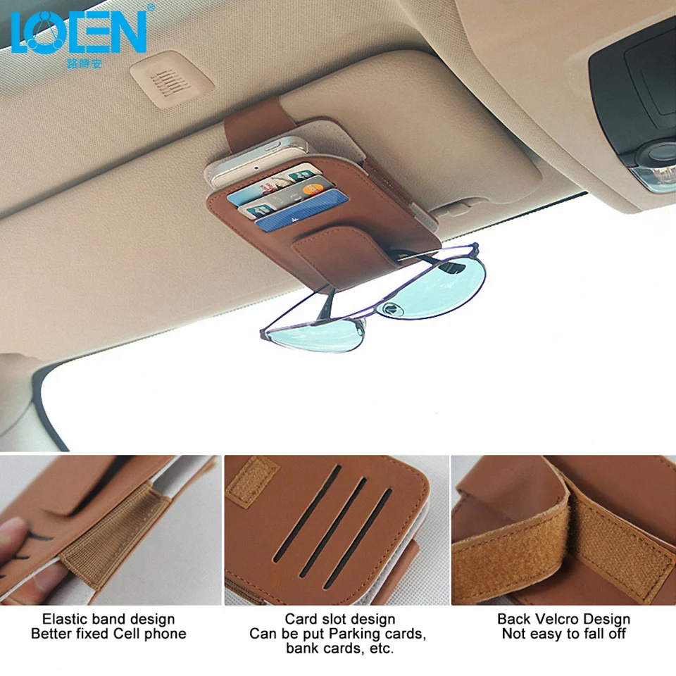 LOEN Car Sun Visor Organizer Auto Interior Accessories Pocket Card Cellphone Sunglasses Holder Storage Pouch | Автомобили и