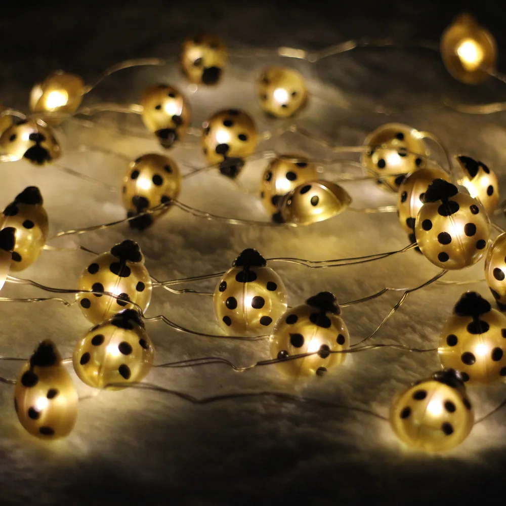 40LED10Ft 3 м Божья коровка светодиодной строки украшения Хэллоуин для дома и улицы от батареек серебряной проволоки строка огни с дистанционным