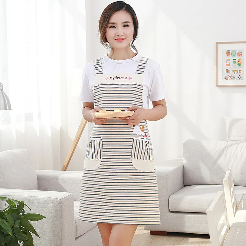 Kitchen anti-fouling apron Simple cotton and linen work shoulder-strap home | Дом и сад