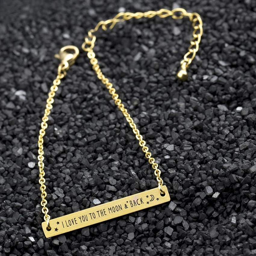 I LOVE YOU TO THE MOON& BACK Bracelet Couples Promise Letter Jewelry Steel Boho Charm Thin Bar BFF Bracelet Friendship Gifts