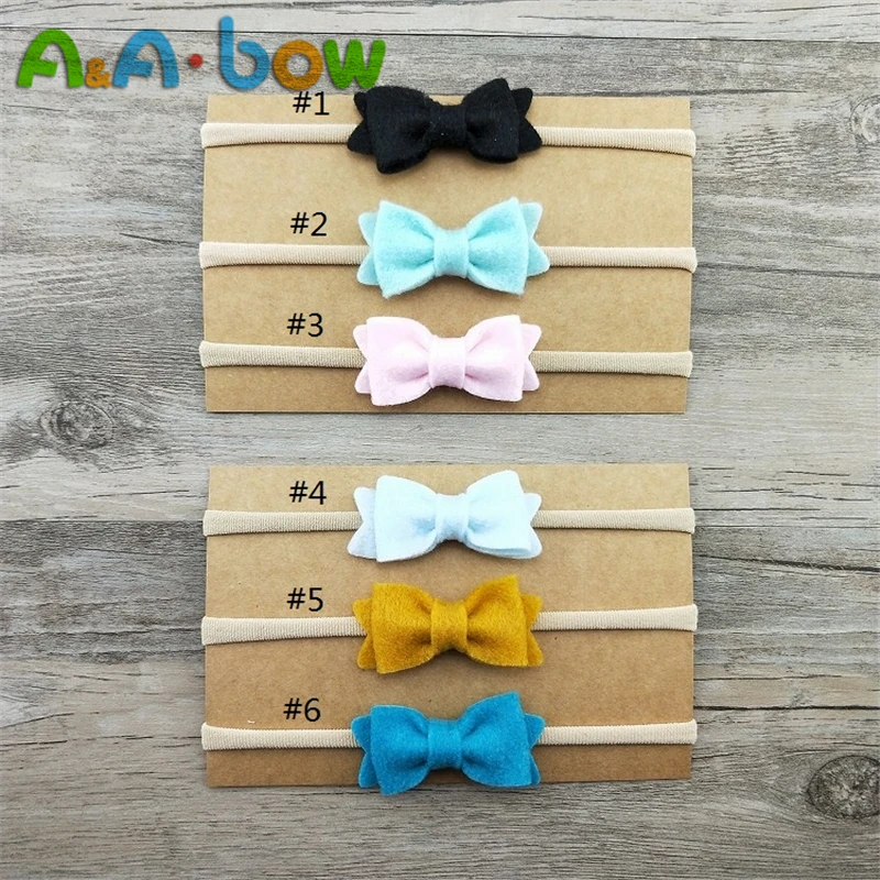 3pcs/lot Cute bow headbands Kids felt with soft nylon hairband accessories Non-Woven Felt Fabric bows headwear | Детская одежда и