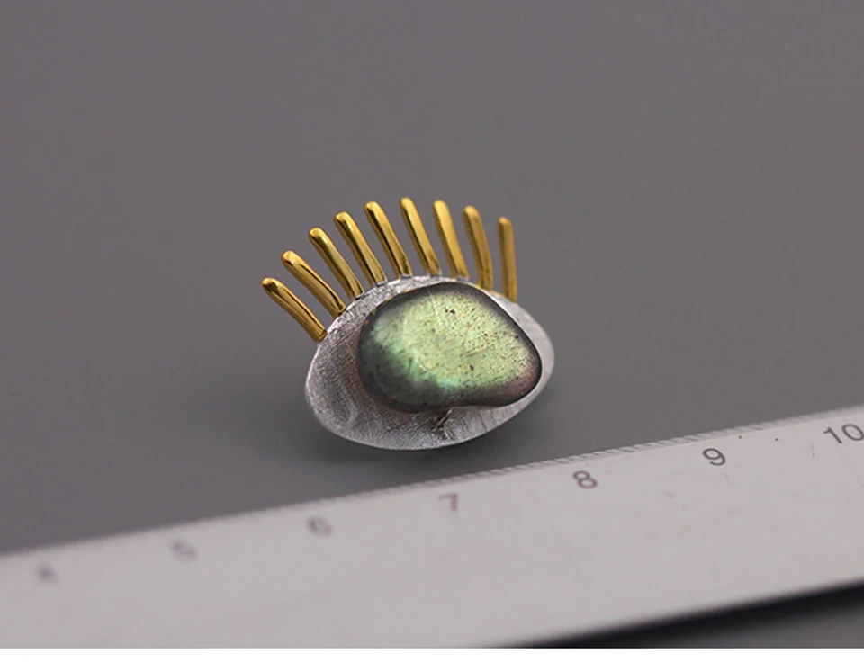 Lotus весело Настоящее 925 пробы серебро натуральный Лабрадорит Творческий ювелирные украшения интересные золотые ресницы броши для женщин
