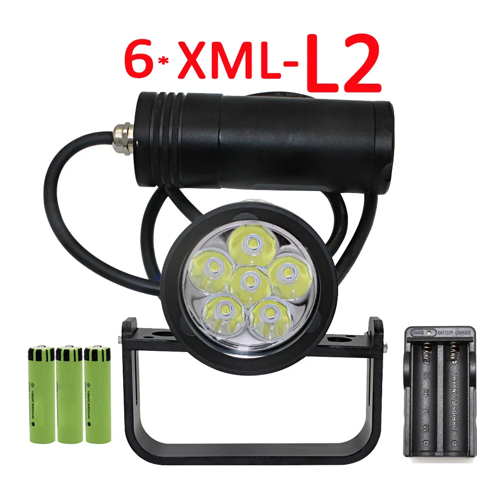 Underwater 6x XM-2 LED Diving flashlight Waterproof Portable Led light Scuba dive Torch Lamp Light USE 3 x 18650 Battery