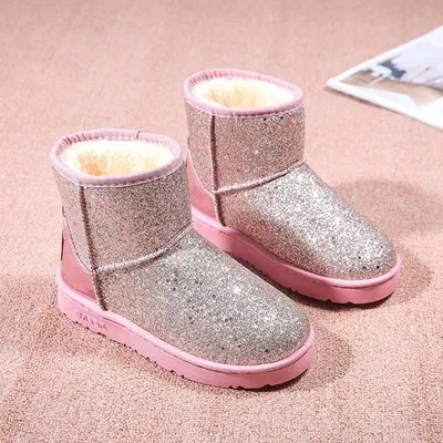 pink Зимние ботинки; женская обувь; коллекция года; новые зимние женские ботильоны; модные ботинки на плоской подошве размера плюс; женская хлопковая обувь с блестками; Botas feminina - Цвет: pink