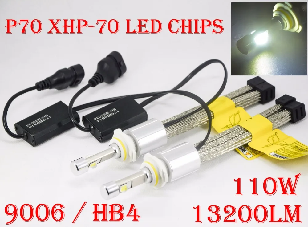 

1 Set P70 LED Headlight 110W 13200LM LED Headlight XHP-70 4LED Chips Fanless Super Bright H4 H7 H8 H9 H11 H16(JP) 9005 9006 9012