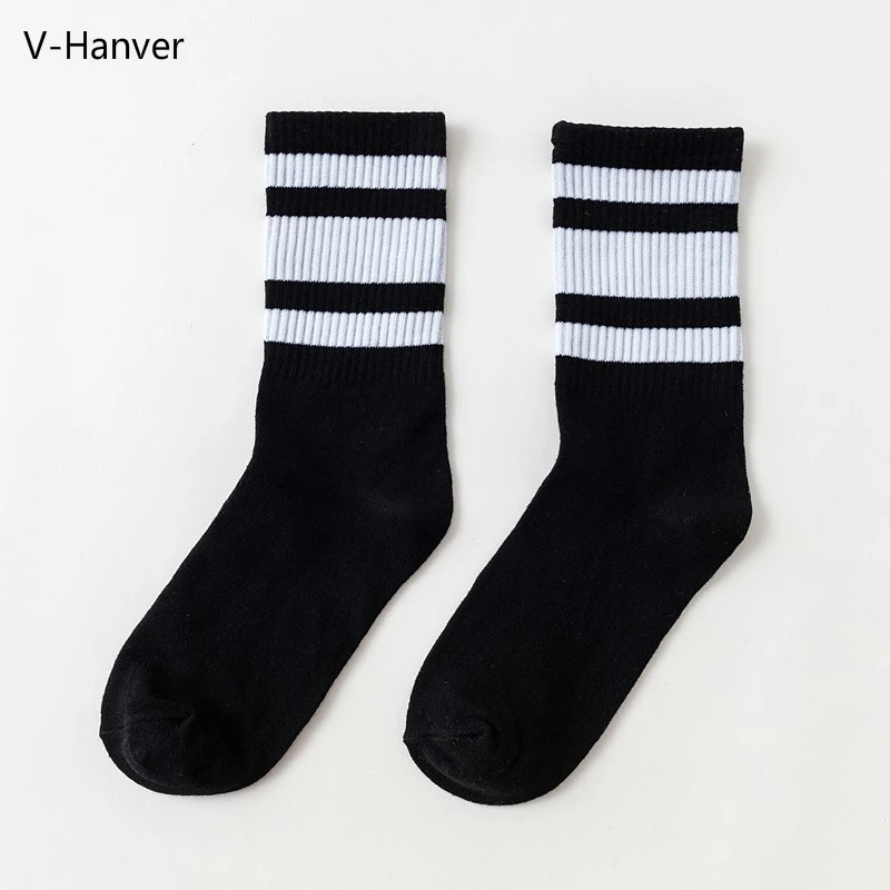 Модные Классические Полосатые белые хлопковые носки искусство мужчины женщины