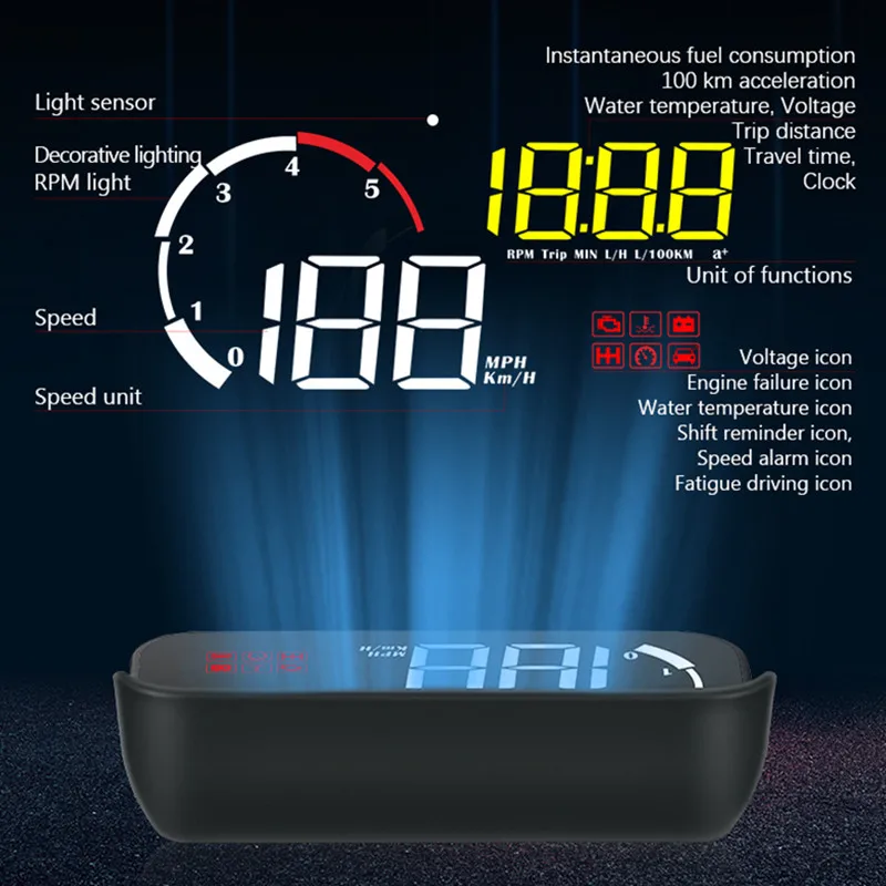 Geyiren M10 OBD2 дисплей лобовое стекло скорость проектор охранная сигнализация температура воды над скоростью об/мин с блендой объектива