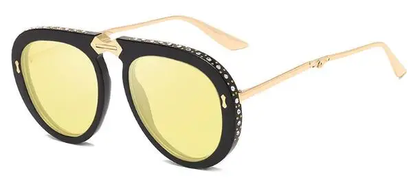 bright black yellow Горный хрусталь пилот складные солнцезащитные очки мода женские очки Роскошные брендовые дизайнерские темные очки ретро сексуальные большие солнцезащитные очки Lunette - Цвет линз: bright black yellow