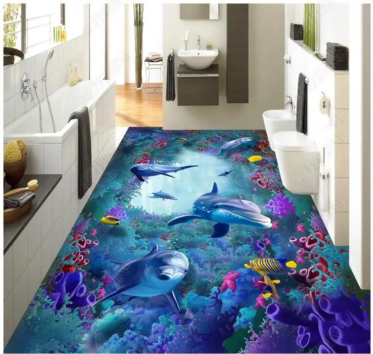 ПВХ Самоклеящиеся обои для пола объемное изображение морского мира морских