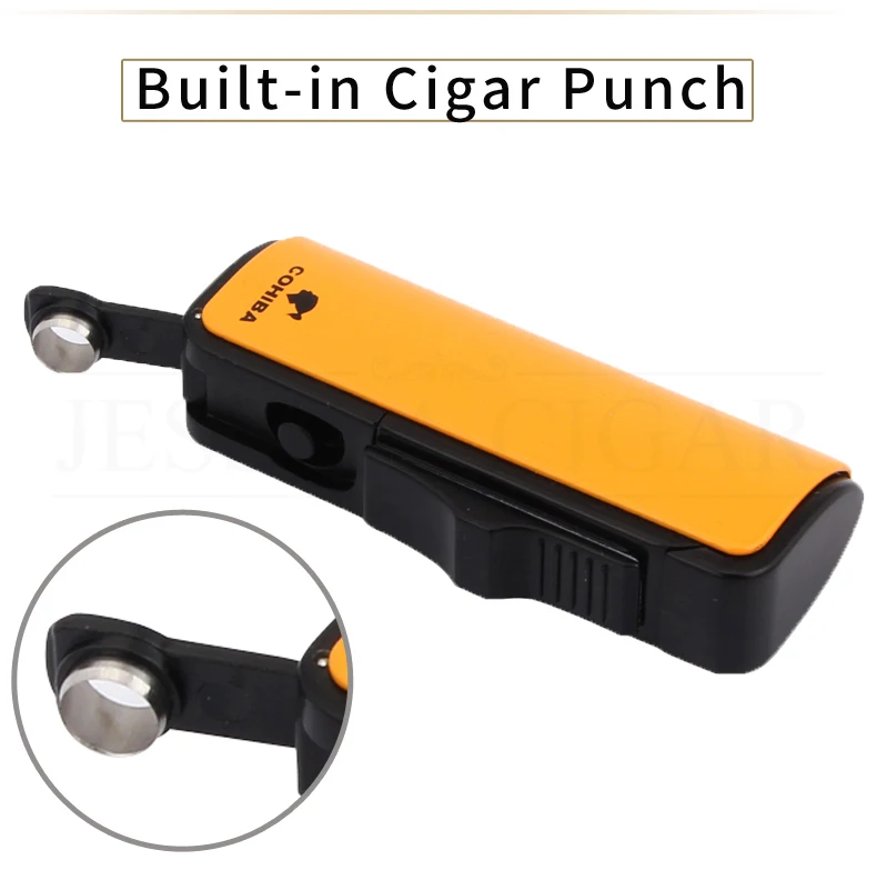 COHIBA Бутановая Зажигалка, 3 струйный фонарь, ветрозащитные зажигалки для сигарет, металлическая многоразовая Зажигалка для сигар с подарочной коробкой