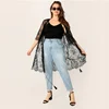 SHEIN Размер Плюс Прозрачное Кимоно С Кружевом И Бахромой Плюс Размера Кимоно С Бахромой Женские Летние Бохо Кимоно