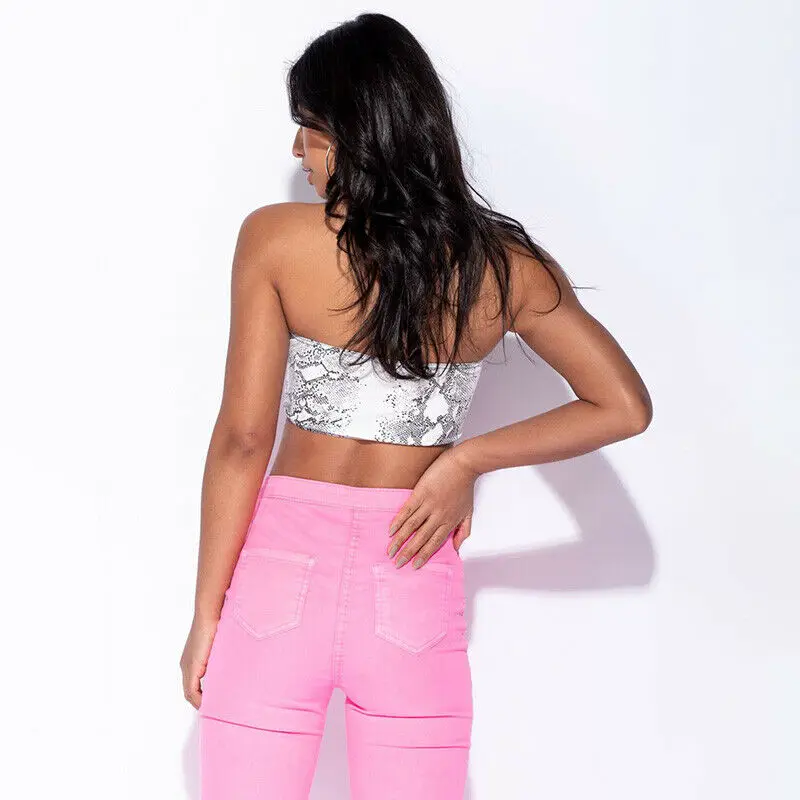 Женский укороченный топ со змеиным принтом зеленая/Розовая/белая повседневная