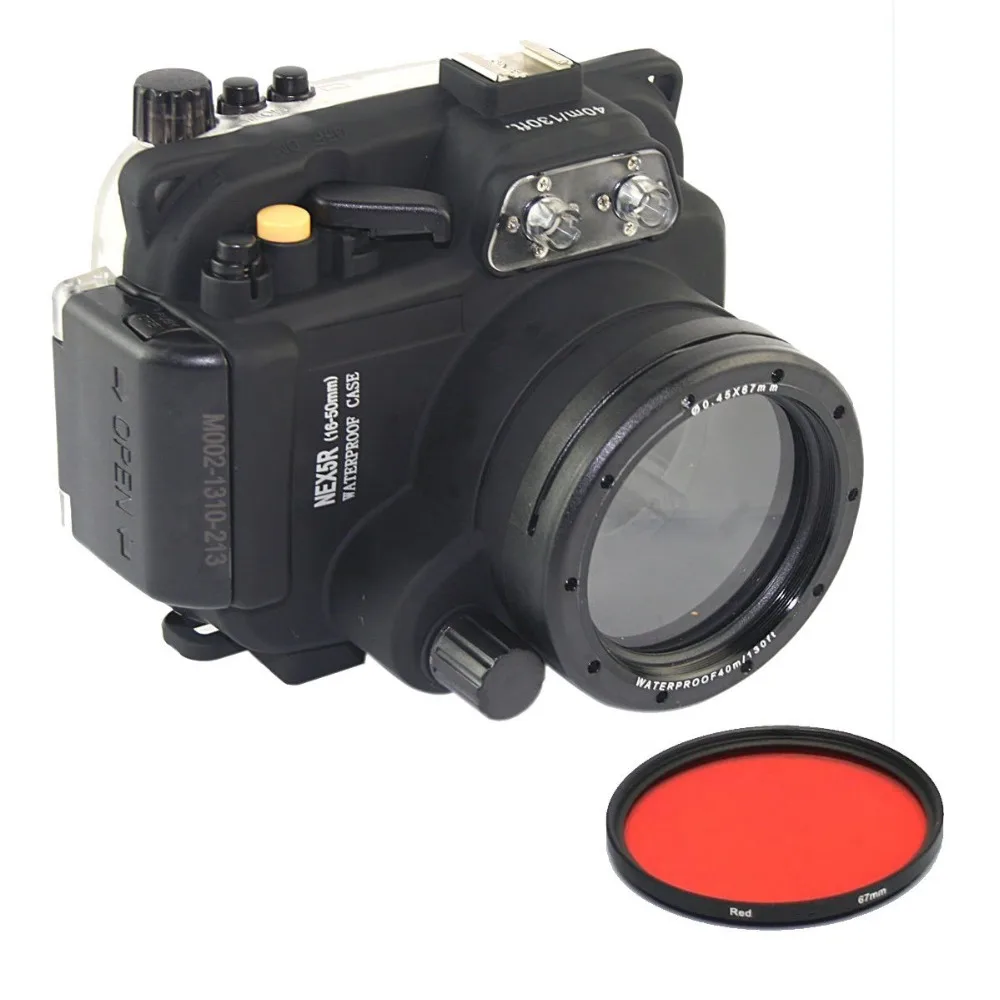 

Meikon 40M Waterproof Underwater Camera Housing Case Bag for Sony NEX-5R NEX-5L NEX5T NEX-5T 16-50mm Lens Camera With Red Filter