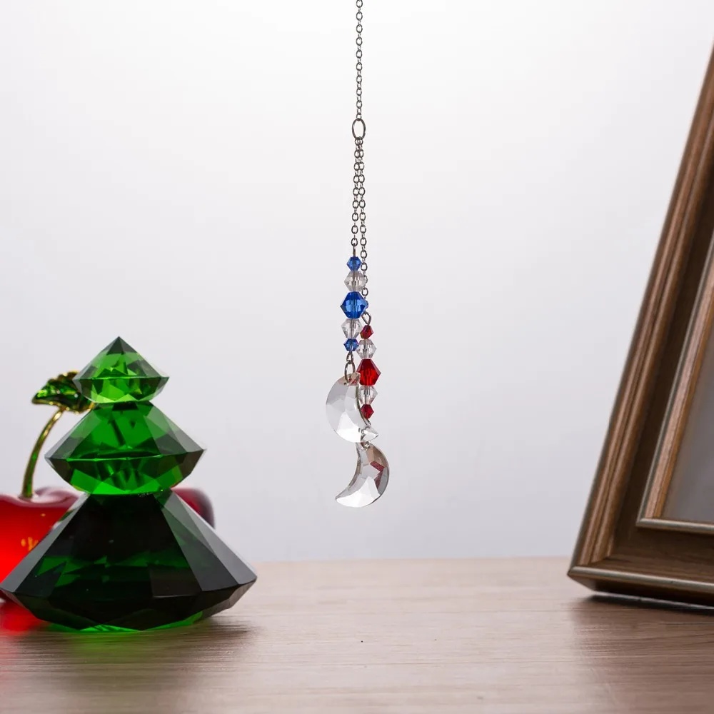 Витражная чакра ручной работы Хрустальная Призма в форме Луны подвесной