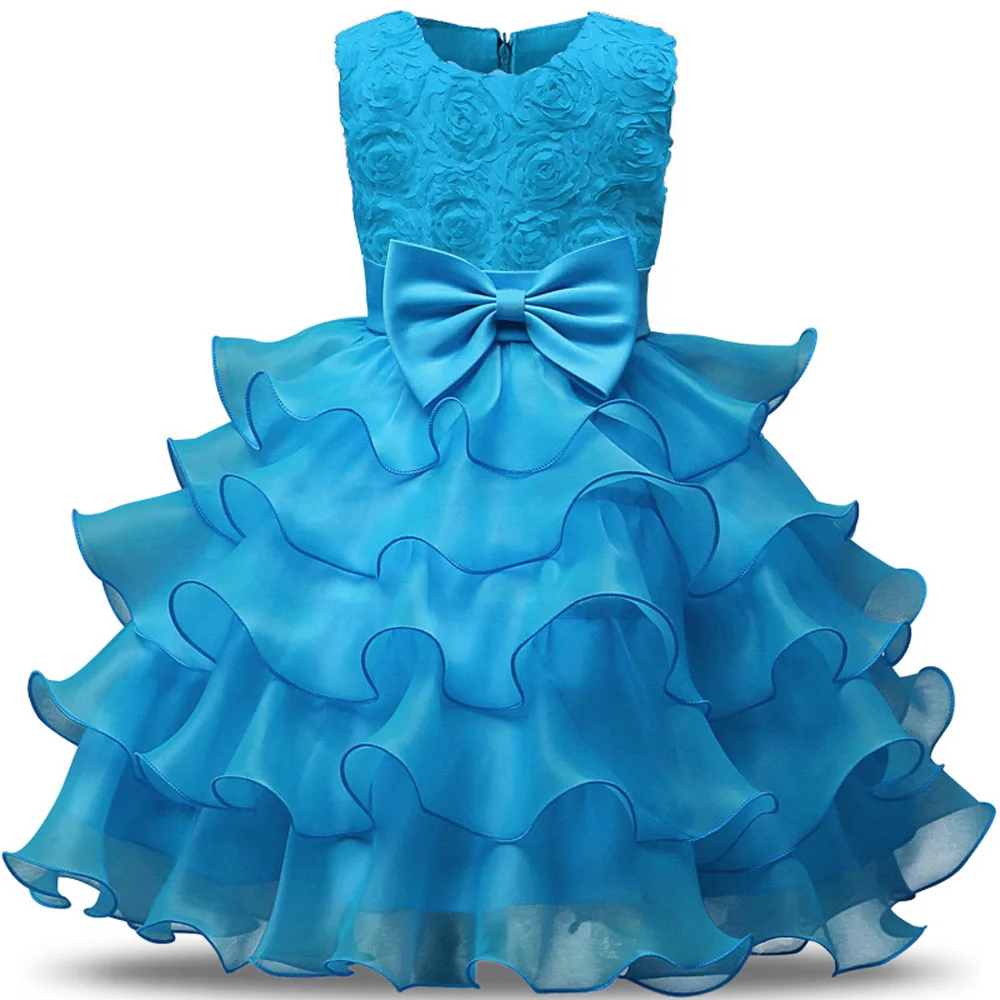 Летнее платье для девочек 2021 многослойное розовое синее с вышивкой кружевное без - Фото №1