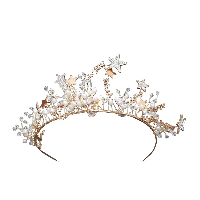 Невеста Сладкий головной убор имитация жемчуга большой диадемы венчает Star Rhionestone