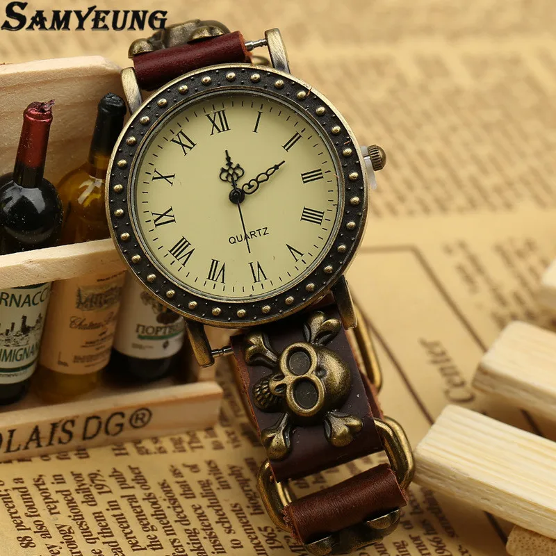 Мужские Винтажные кожаные браслеты Samyeung браслет с черепом ручной работы женский