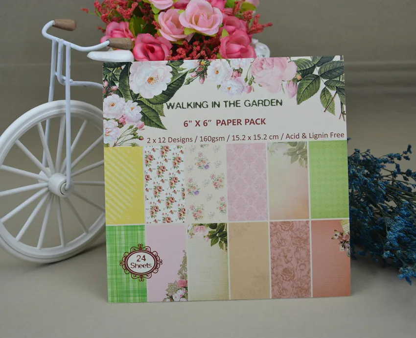 WALKING in the garden Scrapbooking paper pack of 24 sheets handmade craft paper craft Background pad