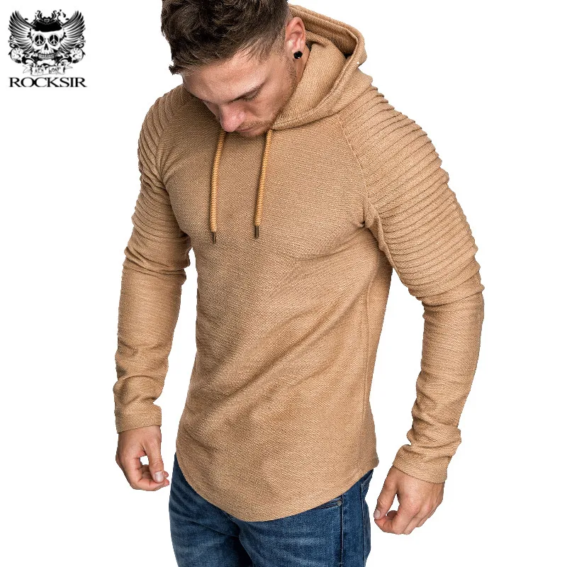 Rocksir Hip Hop Autumn Winter Men Hoodies Fashion Folds Sleeves Hoody Sweatshirt Male Casual Striped Hoodie Pullover Moletoms | Мужская