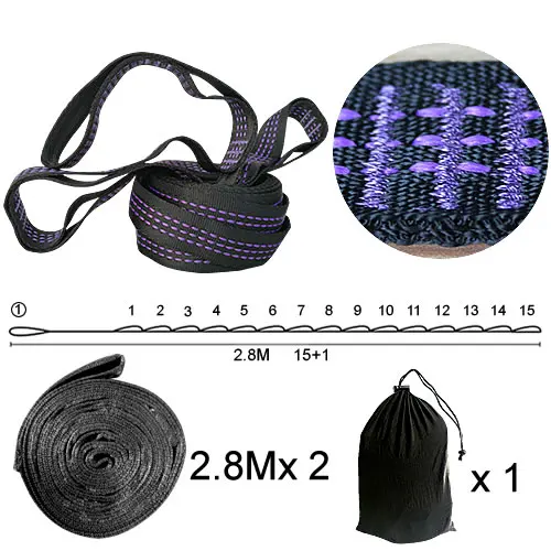 Violet Three Открытый гамак ремень гамак пояс Веревка завязывание ультра толстые нейлоновые ремни отправить мешок для гамак ENO загрузка 2000 кг(4409LBS) сильный - Цвет: Violet Three