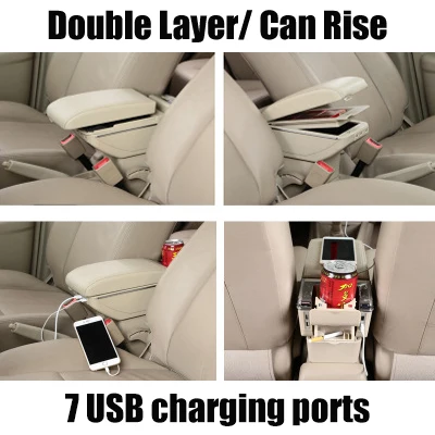 double layer rise up Подлокотник ящик для хранения для hyundai Solaris Verna авега Grand автомобиля коробка в центральную консоль двойной Слои 7 зарядка через usb Порты черного и бежевого цвета - Название цвета: double layer rise up