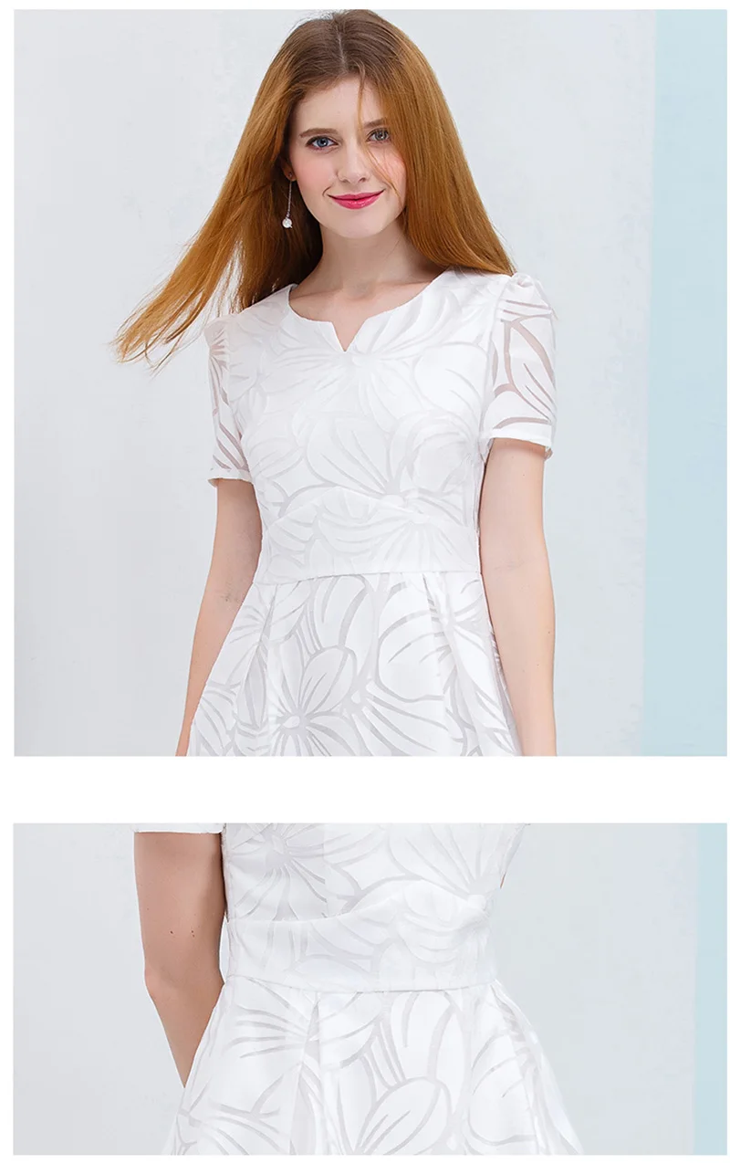 Только плюс S-XXL Для женщин белое платье короткий рукав A-Line MIDI вечерние платье Повседневное элегантный по колено Платья для женщин