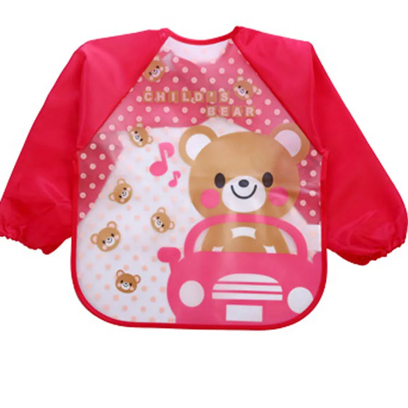 Детский нагрудник отрыжка маленьких Водонепроницаемый с длинным рукавом Книги по искусству нагрудники Фартук с Книги по искусству Ун мягкие Кормление - Цвет: Red bear